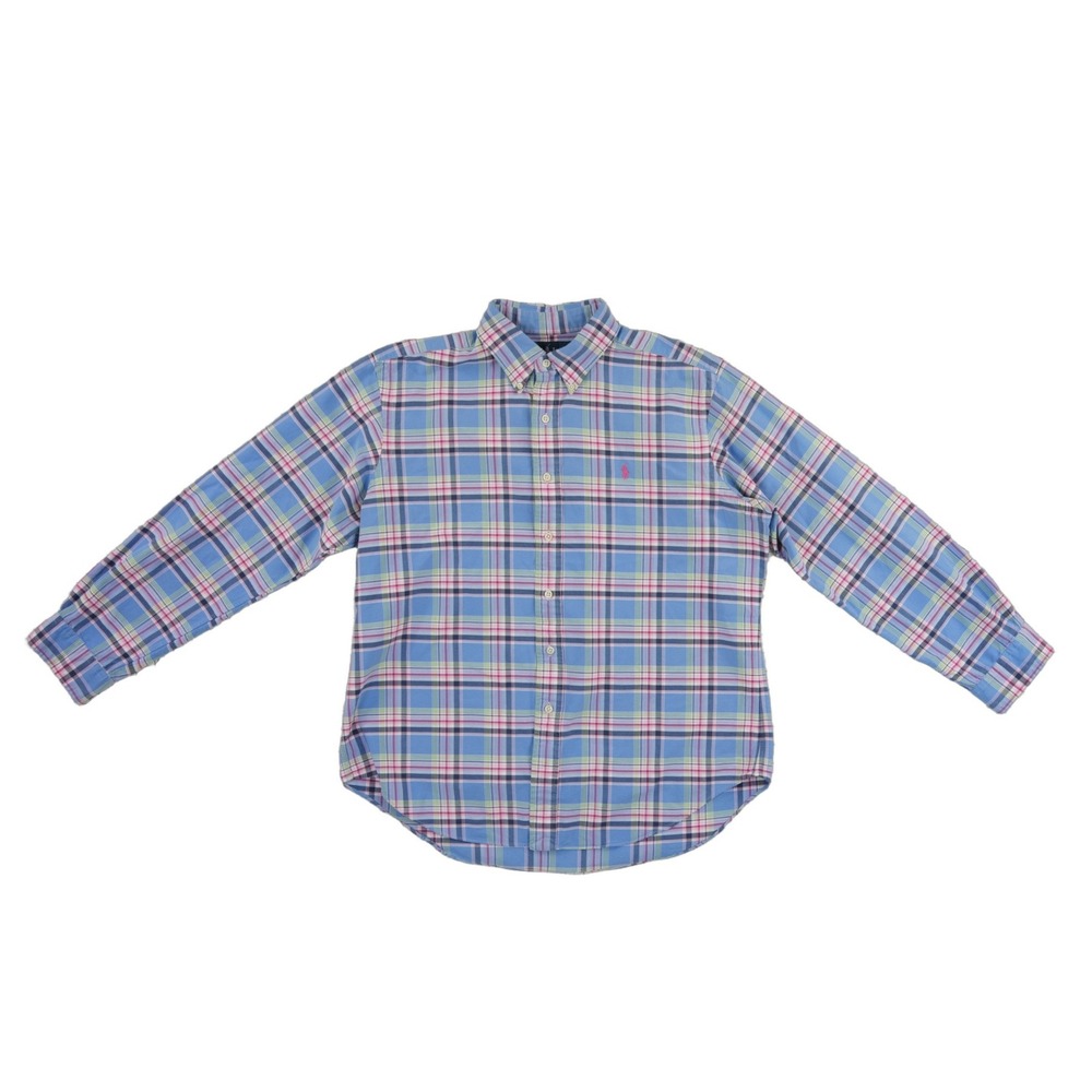 Ralph Lauren Men's Size Large Blue Pink Plaid Classic Fit Cotton Shirt Top